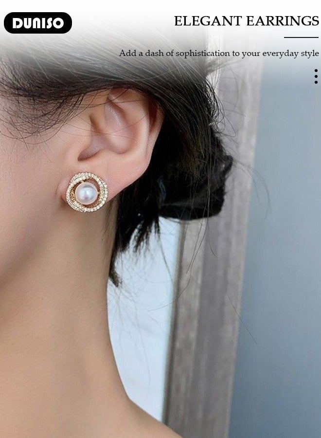 DUNISO Women's Pearl Earrings,Fashionable Lightweight Earrings, Dainty Elegant French Stud Earrings, Hypoallergenic Pearl Stud Earring for Women Girls - Image 4