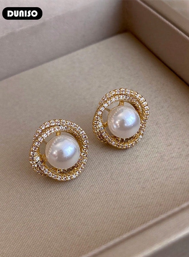 DUNISO Women's Pearl Earrings,Fashionable Lightweight Earrings, Dainty Elegant French Stud Earrings, Hypoallergenic Pearl Stud Earring for Women Girls - Image 5