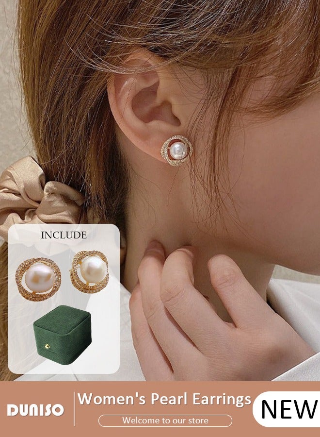 DUNISO Women's Pearl Earrings,Fashionable Lightweight Earrings, Dainty Elegant French Stud Earrings, Hypoallergenic Pearl Stud Earring for Women Girls - Image 1