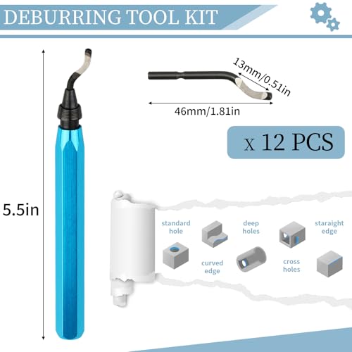 PEASUG Deburring Tool with 12 High Speed Steel Blades, Deburring Tool 3D Printing, Deburring Tool for Metal, Resin, Copper, Plastic, PVC Pipes, 3D Printed Edges (1 Blue Handle) - Image 2