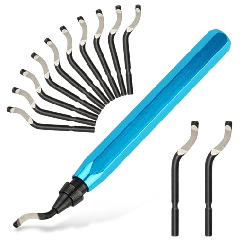 PEASUG Deburring Tool with 12 High Speed Steel Blades, Deburring Tool 3D Printing, Deburring Tool for Metal, Resin, Copper, Plastic, PVC Pipes, 3D Printed Edges (1 Blue Handle) - Image 1