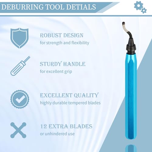 PEASUG Deburring Tool with 12 High Speed Steel Blades, Deburring Tool 3D Printing, Deburring Tool for Metal, Resin, Copper, Plastic, PVC Pipes, 3D Printed Edges (1 Blue Handle) - Image 4