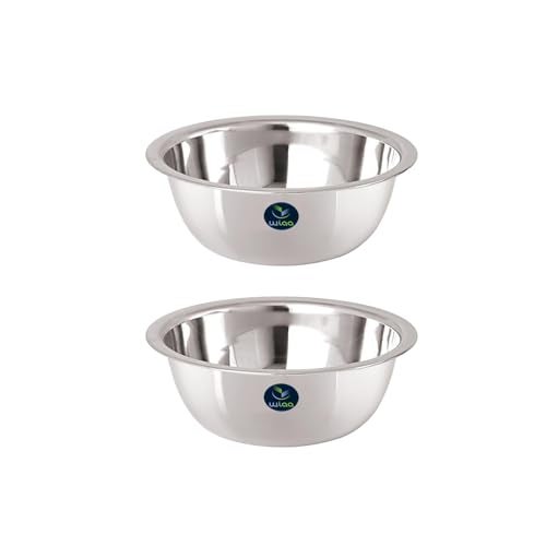 WIAA Stainless Steel Mixing Bowl 1400ml | Food-Grade Steel | Lightweight Round Base Bowl | Stackable, Wide Rim, Multipurpose Kitchen Use (Pack of 2) - Image 1