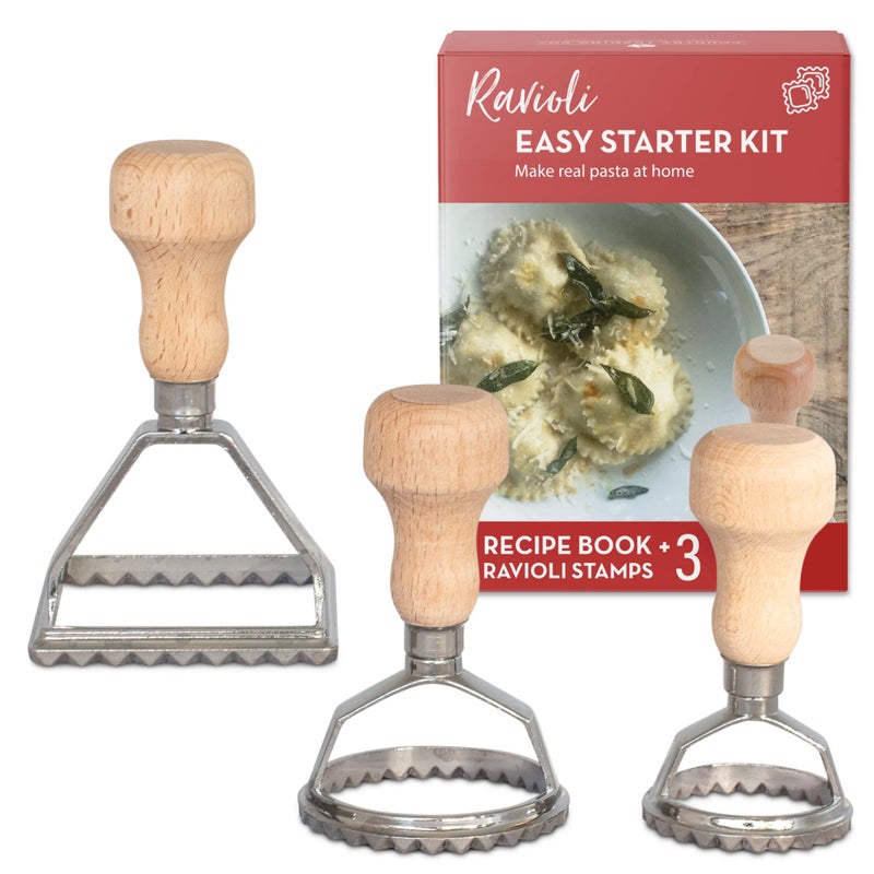 Country Trading Co. Easy Ravioli Maker Starter Kit | 3 Ravioli Mold Pasta Gift Set + Cookbook | Ravioli Press Guide to Making Ravioli and Stamp Stuffed Pastas like Tortellini + Recipes for Classic Fillings and Sauces - Image 1