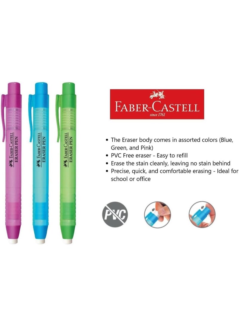 FABER-CASTELL Eraser Pen With Extra Refill Assorted Barrel Colours - Image 3