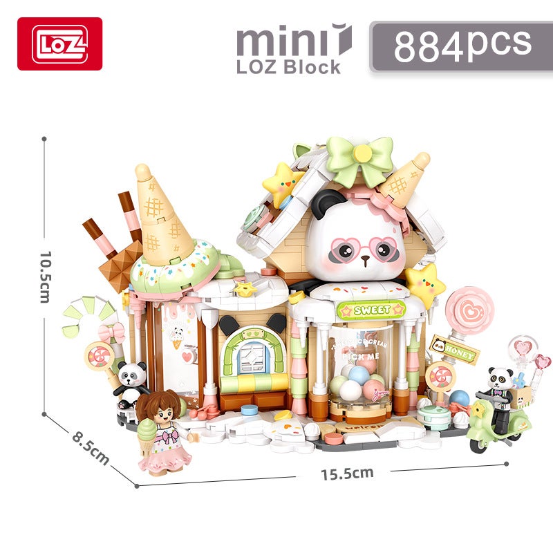 Loz1383 Panda Tea Society Small Particle Building Blocks Street Scene Coffee Shop Insert Building Blocks Children'S Day Toy Gift - Image 1