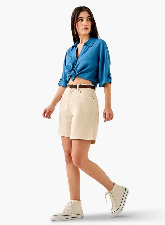 Lee Cooper Lee Cooper Denim High Rise Shorts with Belt and Pockets