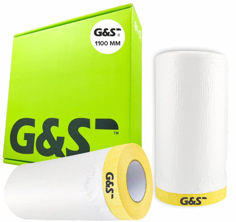 GS Pretaped Masking Sheet Tape for Protection from Dust, water, paint and moisture 1.15M (1100 mm x 20 meter) (Pack of 2) - Image 1