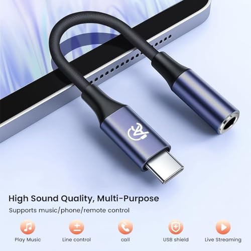 AUDIOCULAR Type-C to 3.5mm Audio Jack Connector, Converter, Support 16bit 48kHz Type-C to Aux Portable DAC Dongle, Compatible with iPhone 16/15 Pro Max Plus, Galaxy S25/S24 Ultra/ S24 (Grey) - Image 2
