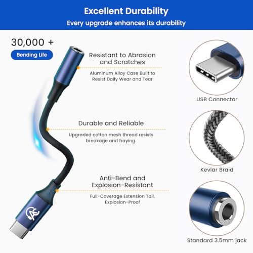 AUDIOCULAR Type-C to 3.5mm Audio Jack Connector, Converter, Support 16bit 48kHz Type-C to Aux Portable DAC Dongle, Compatible with iPhone 16/15 Pro Max Plus, Galaxy S25/S24 Ultra/ S24 (Grey) - Image 5