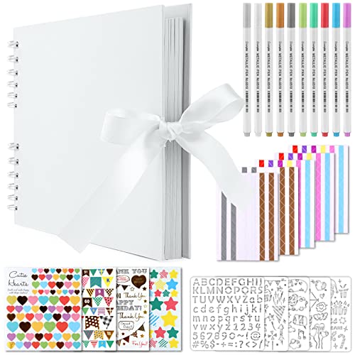 Gotideal 80 Pages Scrapbook Album with 10 Metallic Markers, Craft Paper Photo Album for Wedding and Anniversary, Family DIY Scrapbook Accessories with Scrapbooking Stickers Corners(White)… - Image 1