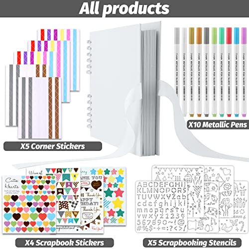 Gotideal 80 Pages Scrapbook Album with 10 Metallic Markers, Craft Paper Photo Album for Wedding and Anniversary, Family DIY Scrapbook Accessories with Scrapbooking Stickers Corners(White)… - Image 2