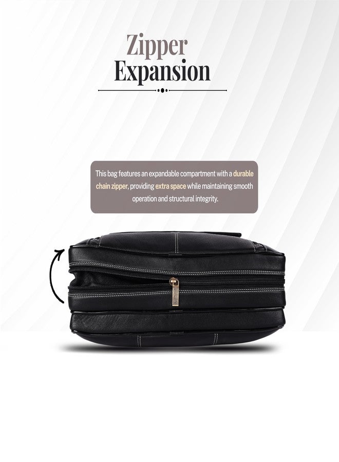 HAMMONDS FLYCATCHER Genuine Leather Office Bag for Men, 15.6" Professional Leather Laptop Bag for Men for Office, Travel, Daily Use, Adjustable Strap & Multi Compartments, 1 Year Warranty - Onyx Black - Image 5