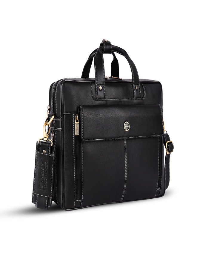 HAMMONDS FLYCATCHER Genuine Leather Office Bag for Men, 15.6" Professional Leather Laptop Bag for Men for Office, Travel, Daily Use, Adjustable Strap & Multi Compartments, 1 Year Warranty - Onyx Black - Image 1