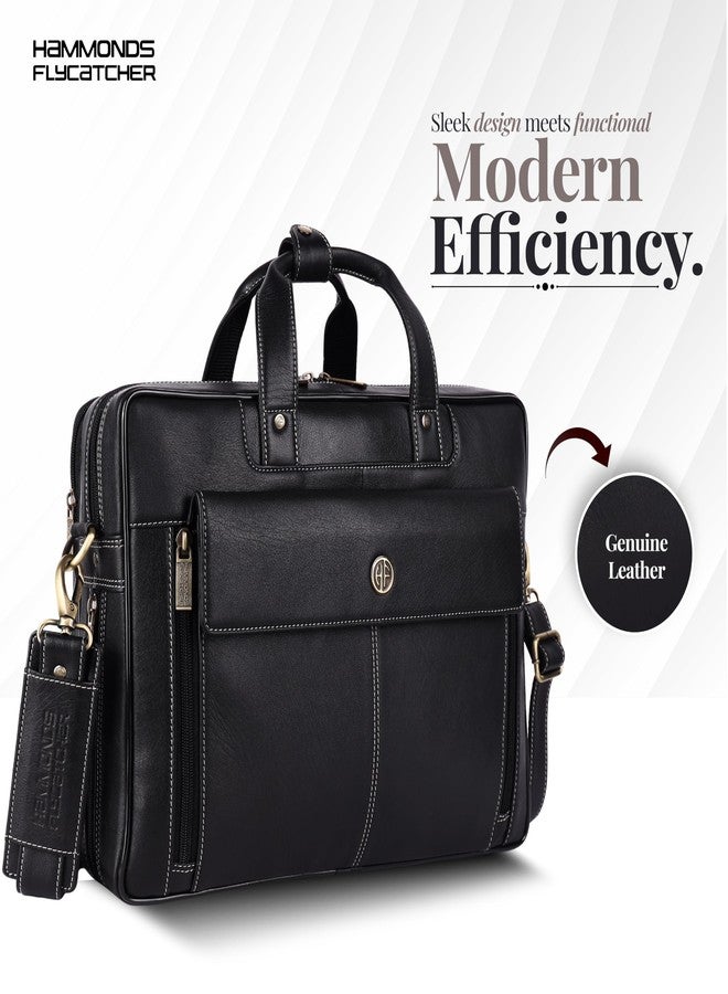 HAMMONDS FLYCATCHER Genuine Leather Office Bag for Men, 15.6" Professional Leather Laptop Bag for Men for Office, Travel, Daily Use, Adjustable Strap & Multi Compartments, 1 Year Warranty - Onyx Black - Image 2