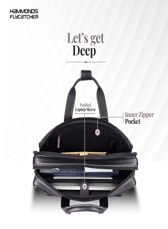 HAMMONDS FLYCATCHER Genuine Leather Office Bag for Men, 15.6" Professional Leather Laptop Bag for Men for Office, Travel, Daily Use, Adjustable Strap & Multi Compartments, 1 Year Warranty - Onyx Black - Image 4