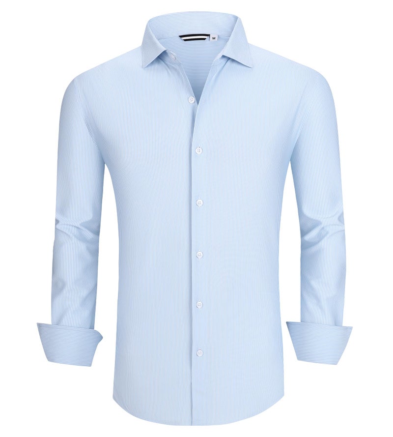Alex Vando Mens Stripe Dress Shirt Fast-Drying Easy Care Long Sleeve Regular Fit Button Down Shirts,Blue Stripe,L - Image 1