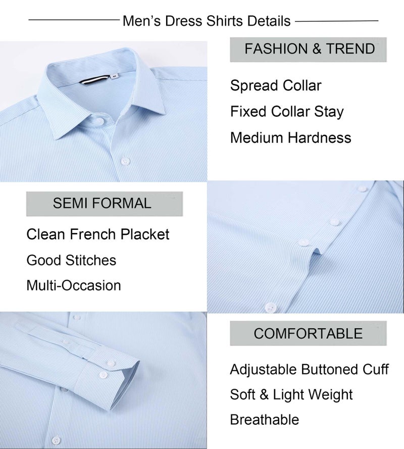 Alex Vando Mens Stripe Dress Shirt Fast-Drying Easy Care Long Sleeve Regular Fit Button Down Shirts,Blue Stripe,L - Image 5