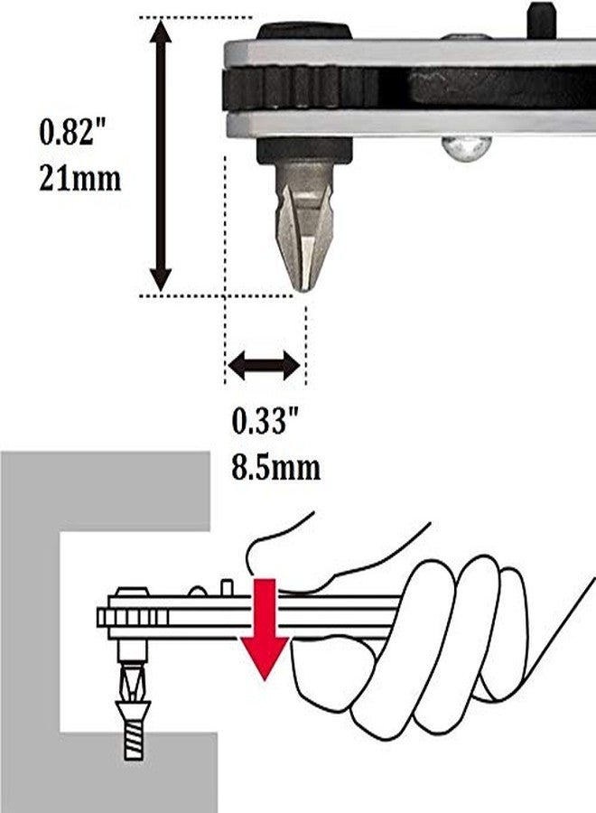 Anex Ultra Low Profile Offset Ratcheting Screwdriver 90 Degree Angled For Tight Area (Magnetic 2 Bits Set) Straight Flathead, Green - Image 4
