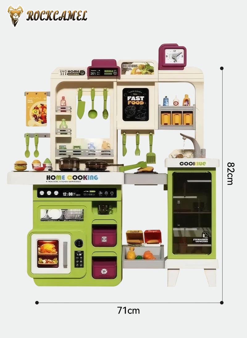 ROCKCAMEL Kids Kitchen Toys Play Set, 75 Pcs Accessories with Realistic Spray, Running Water & Sound Effects, Kitchen Color Changing Play Food Accessories, Educational Gift for Girls & Boys Age 3+, 82CM Height, Green - Image 4