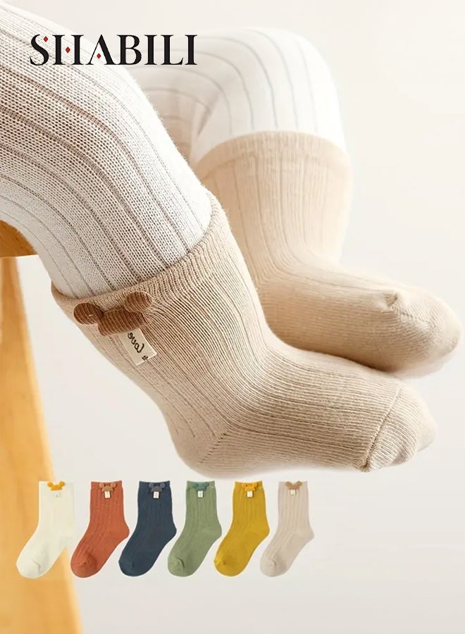 SHABILI Baby’ Cotton Crew Socks Mid‑Calf Socks Casual Slouch Socks, 6‑Pair Multicolor Set Soft Cotton Breathable Moisture‑Wicking Elastic Cuff Durable Anti‑Odor No Pilling, Ideal for Kids Daily Travel,Size M - Image 1