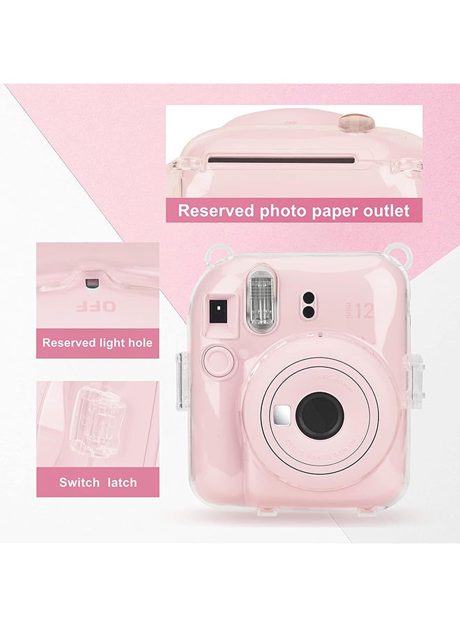 O Ozone Clear Case for Fujifilm Instax Mini 12 Instant Camera, Protective Crystal Hard Shell PC Cover with Photo Storage Pocket & Shoulder Strap - Clear  - Image 4