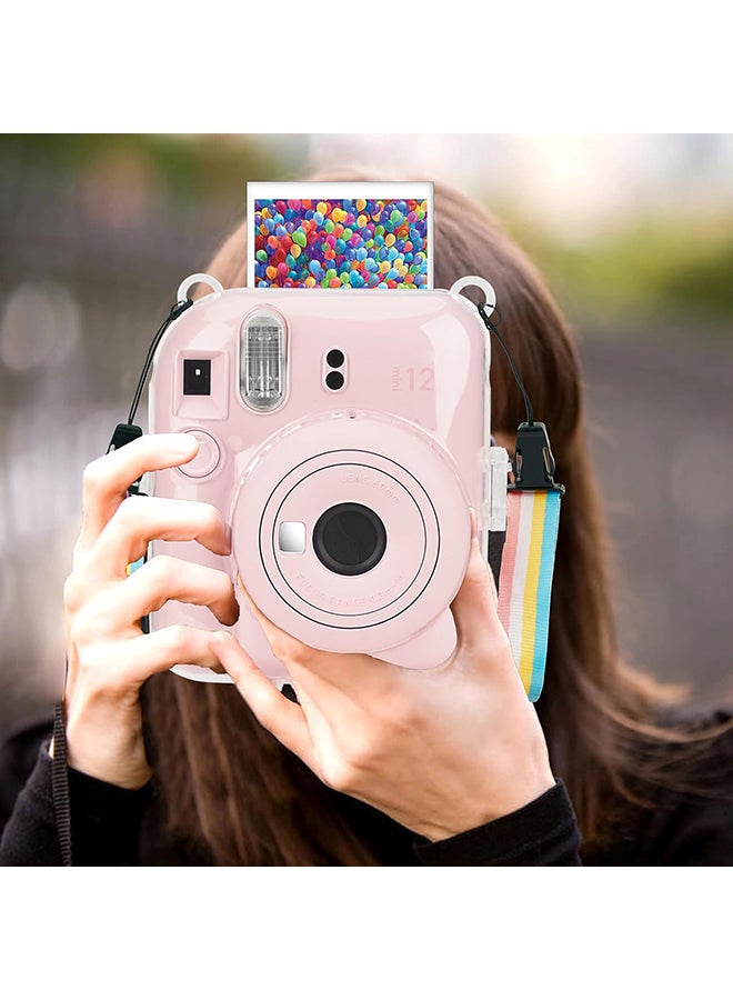 O Ozone Clear Case for Fujifilm Instax Mini 12 Instant Camera, Protective Crystal Hard Shell PC Cover with Photo Storage Pocket & Shoulder Strap - Clear  - Image 1