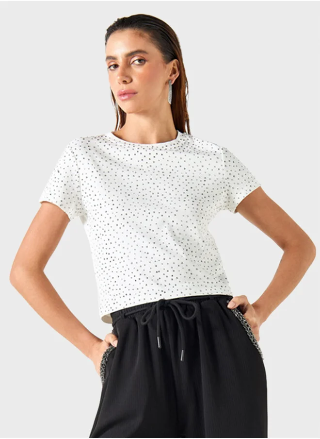 تواكستريمز Embellished Crew Neck T-Shirt