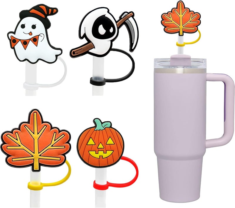 ALMeRICH 4 PCs Halloween Straw Toppers - Spooky Straw Cover for Stanley Cup, Silicon Straws Accessories for Stanley 30oz & 40oz Tumblers, Halloween Party Supplies Gifts - Image 1
