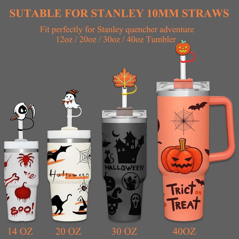 ALMeRICH 4 PCs Halloween Straw Toppers - Spooky Straw Cover for Stanley Cup, Silicon Straws Accessories for Stanley 30oz & 40oz Tumblers, Halloween Party Supplies Gifts - Image 2