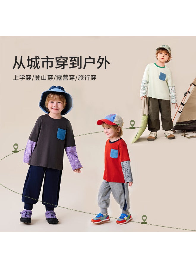Classic Teddy Boys' Long Sleeve T-shirt Children's Spring Cotton Fake Two-piece Base Shirt Light Green Size 90 - Image 2