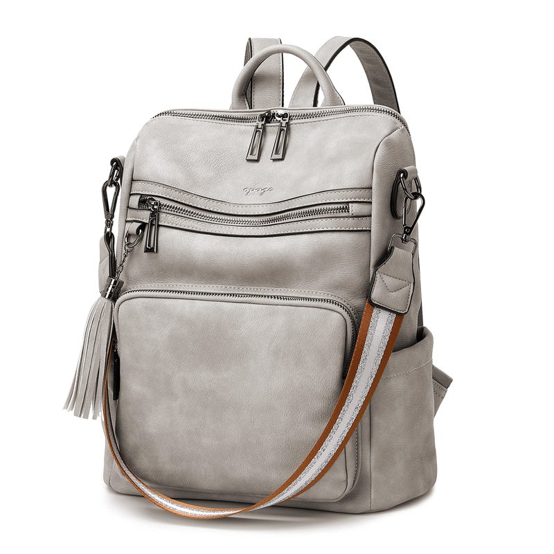 OPAGE Leather Backpack Purse for Women Fashion Tassel Ladies Shoulder Bags Designer Large Backpack Travel Bag