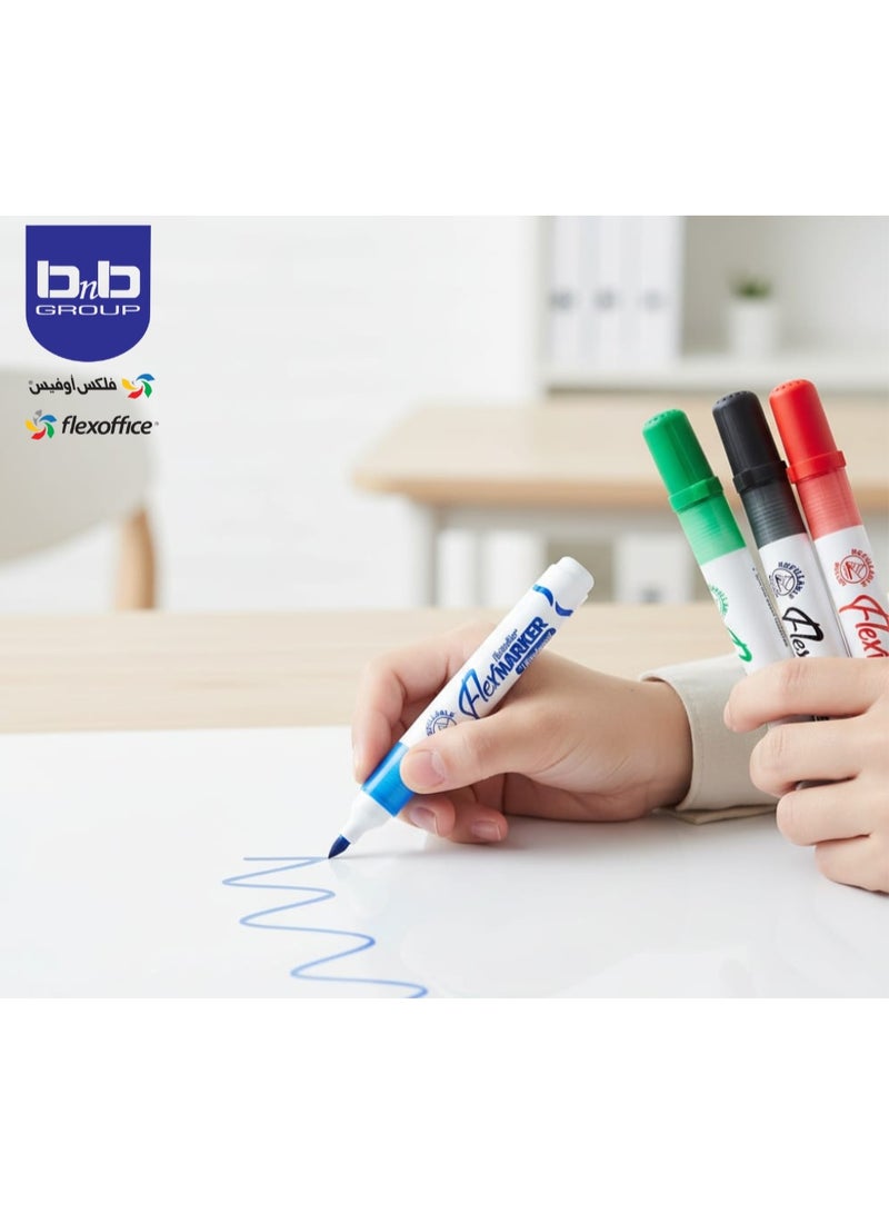 FLEXOFFICE WHITEBOARD Marker: Assortment, 4 pieces/box made of polypropylene, 2.5 mm beveled tip made of polyester for fine writing. - Image 4