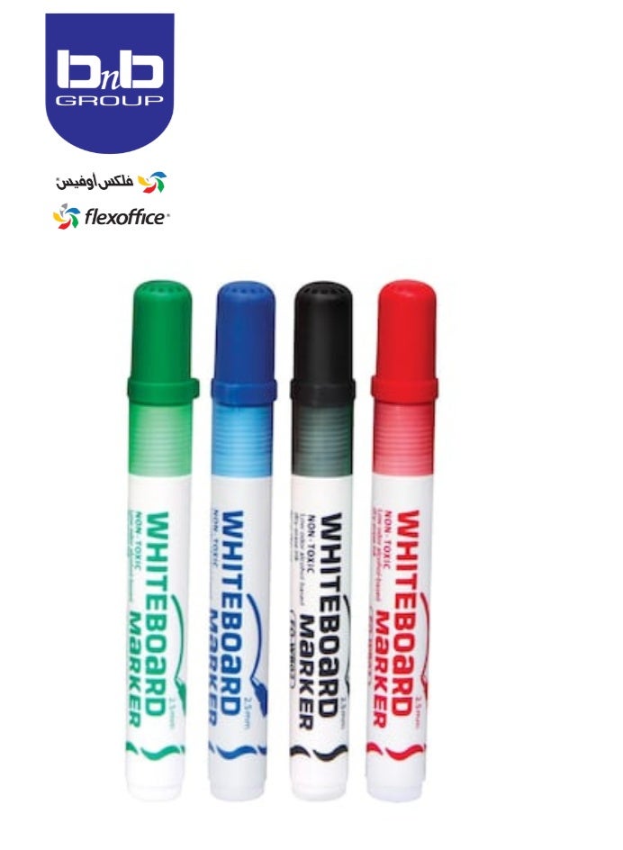 FLEXOFFICE WHITEBOARD Marker: Assortment, 4 pieces/box made of polypropylene, 2.5 mm beveled tip made of polyester for fine writing. - Image 2