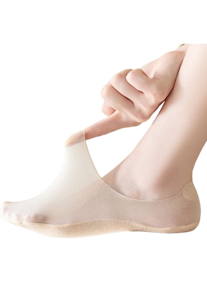 MIIOW 5-Pair Set Ice Silk Invisible Socks For Women, Boat Socks, Summer Thin Mesh Breathable Non-Slip Heel Socks, Ice Silk Short Socks For High Heels, Shallow Mouth, One Size Fits All - Image 1