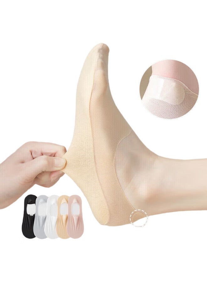MIIOW 5-Pair Set Ice Silk Invisible Socks For Women, Boat Socks, Summer Thin Mesh Breathable Non-Slip Heel Socks, Ice Silk Short Socks For High Heels, Shallow Mouth, One Size Fits All - Image 2