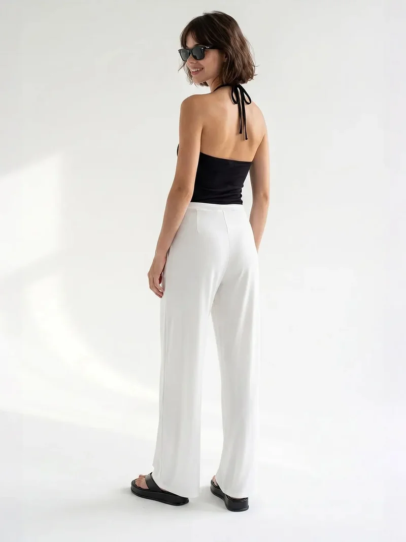 Mixray White MIXRAY Women's High-waist Wide-leg Jersey Trousers for Women | Best Price UAE