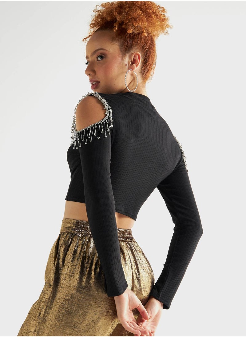 FAV Embellished Cold Shoulder Top  - Image 2
