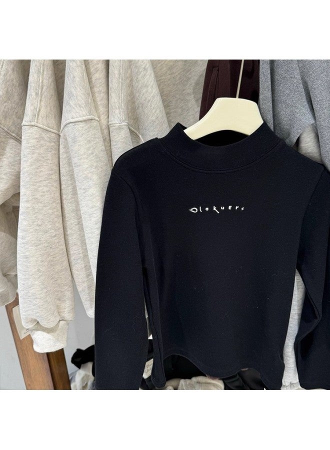 Children's Velvet Half Turtleneck Bottoming Shirt Autumn And Winter Baby Warm Soft Elastic Inner Top T-shirt Trendy