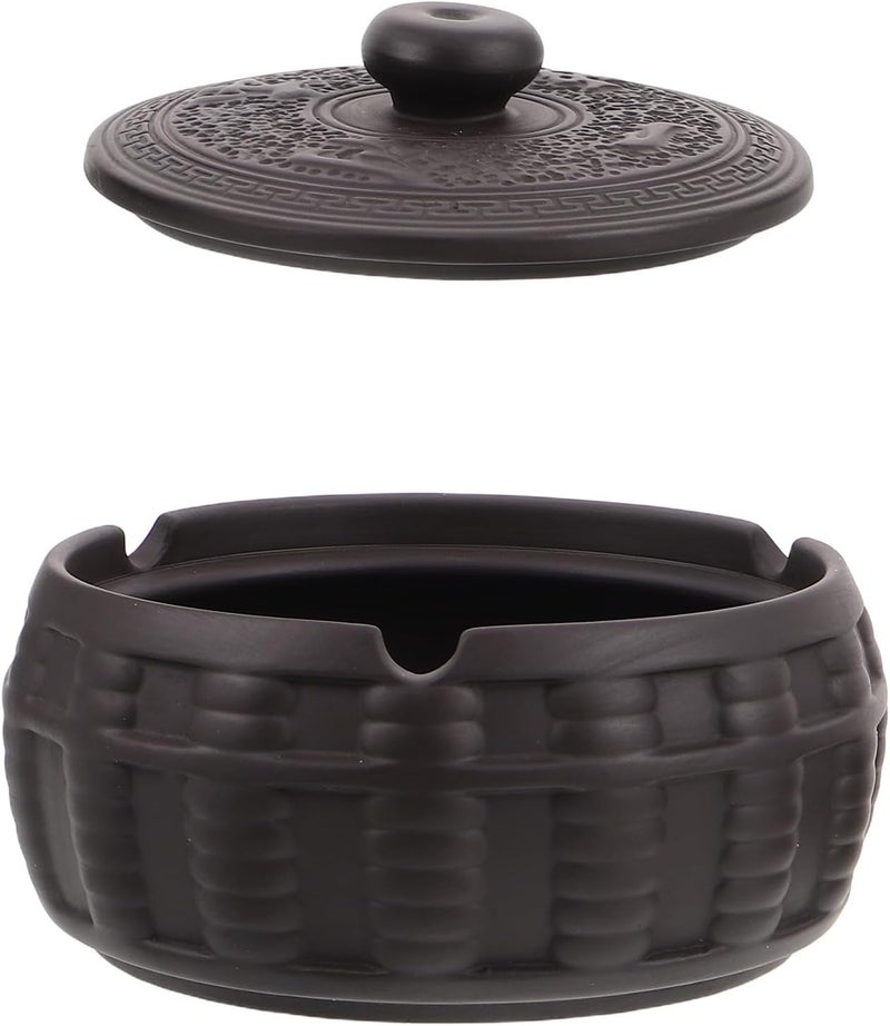 Ceramic Ashtray with Lid Retro Decorative Smokeless Ash Holder for Indoor Outdoor Use Vintage Style Home Office Patio Tabletop Accessory - Image 1