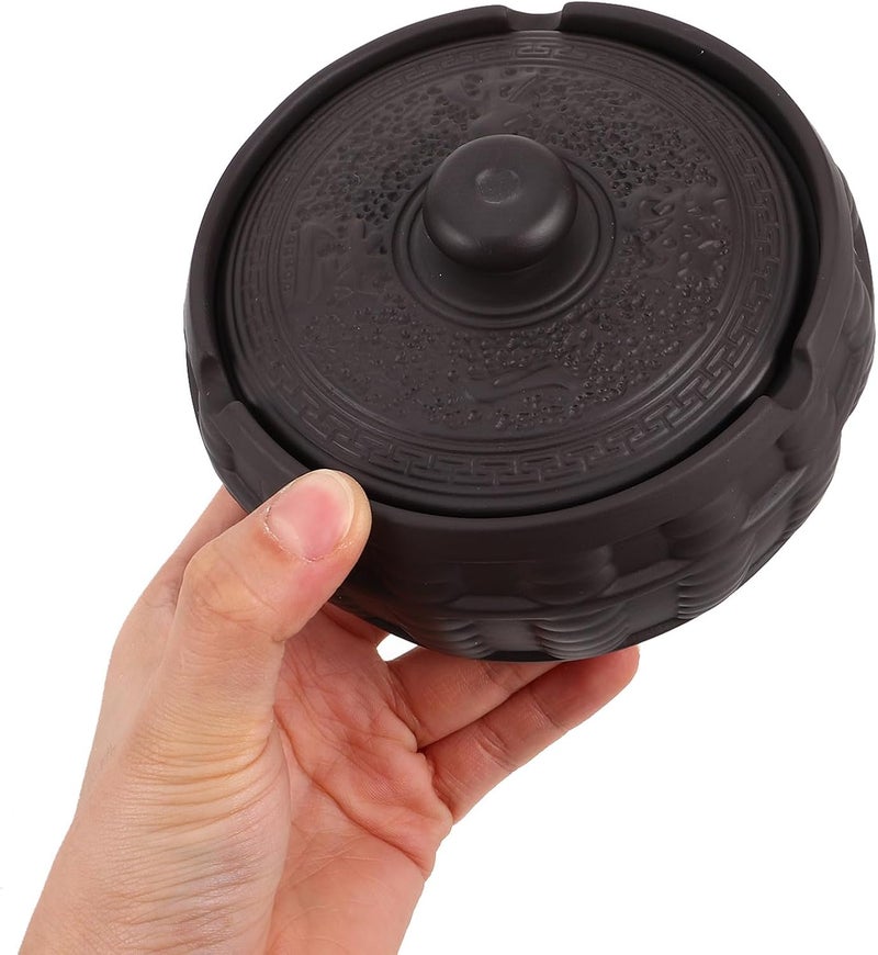 Ceramic Ashtray with Lid Retro Decorative Smokeless Ash Holder for Indoor Outdoor Use Vintage Style Home Office Patio Tabletop Accessory - Image 3