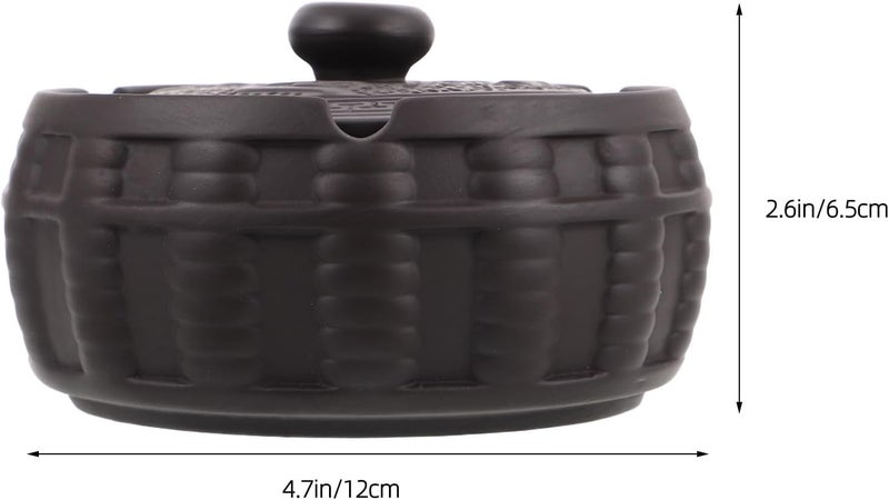 Ceramic Ashtray with Lid Retro Decorative Smokeless Ash Holder for Indoor Outdoor Use Vintage Style Home Office Patio Tabletop Accessory - Image 2