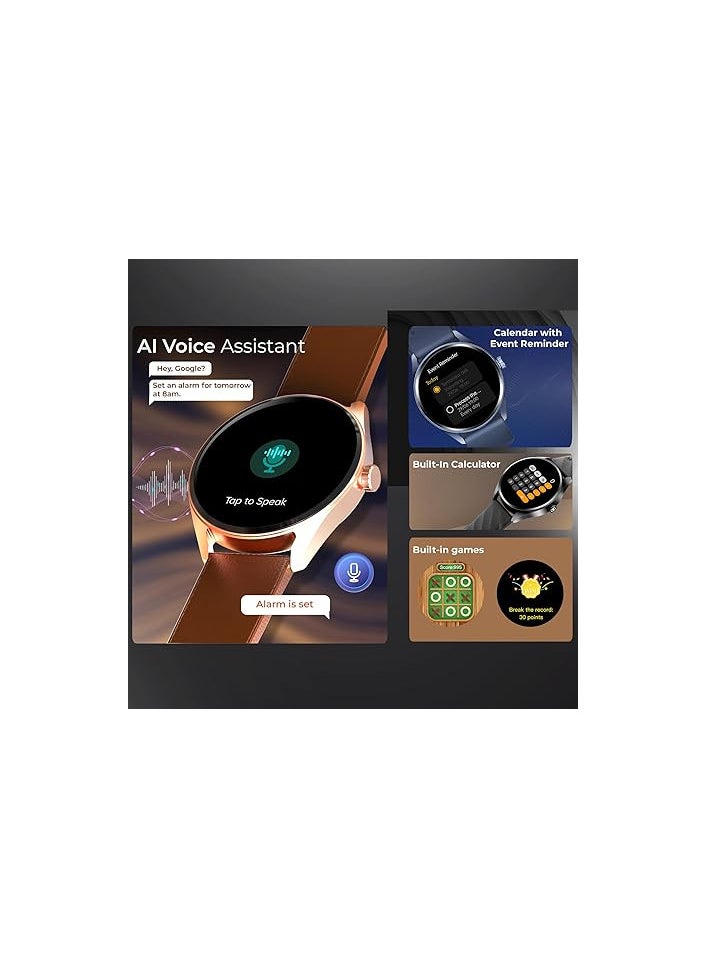 Titan Crest Premium Mesh Strap Smartwatch|1.43" AMOLED Display with AOD|466x466 Pixel Resolution|Functional Crown|SingleSync BT Calling|Advanced Chipset|100+ Sports Modes&WatchfacesIP68, Gold