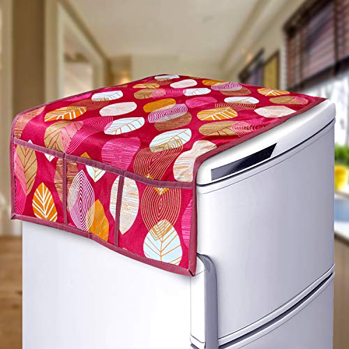 KANUSHI Industries® 1Pc Fridge Cover for Top with 6 Utility Pockets + 1 Handles Covers + 3 Fridge Mats (VAR-FRI-LONG-LEVS-MAROON-COMBO-M-15) - Image 2