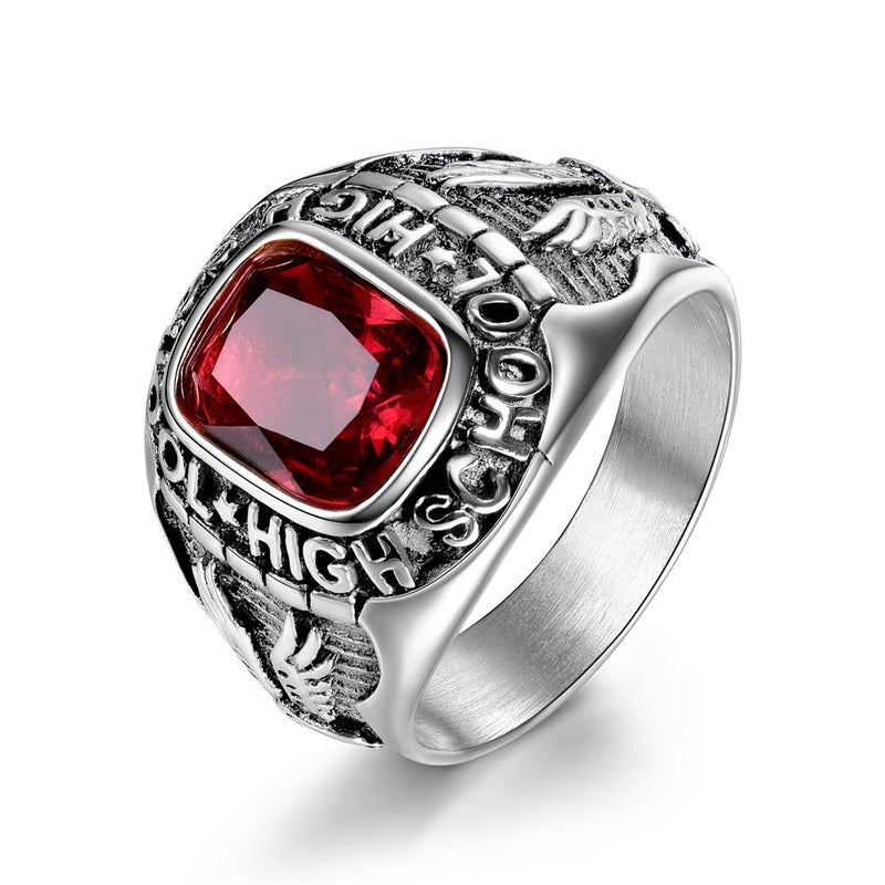 MASOP Luxury High School Stainless Steel Crystal Rings for Men Engraved Flying Eagle Size 9 - Image 2