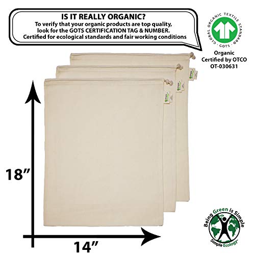Simple Ecology Reusable Grocery Produce Shopping and Storage Bags, Organic Cotton Muslin, XLarge 3 pack - Image 3