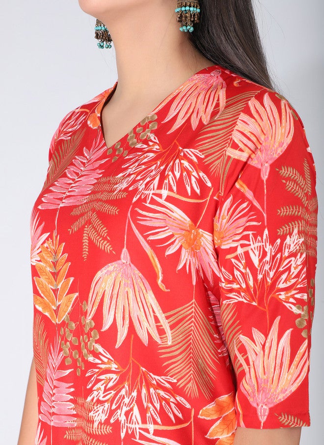 FIMS تونيك مطبوع على شكل V مع بنطلونات بالازو - Image 2