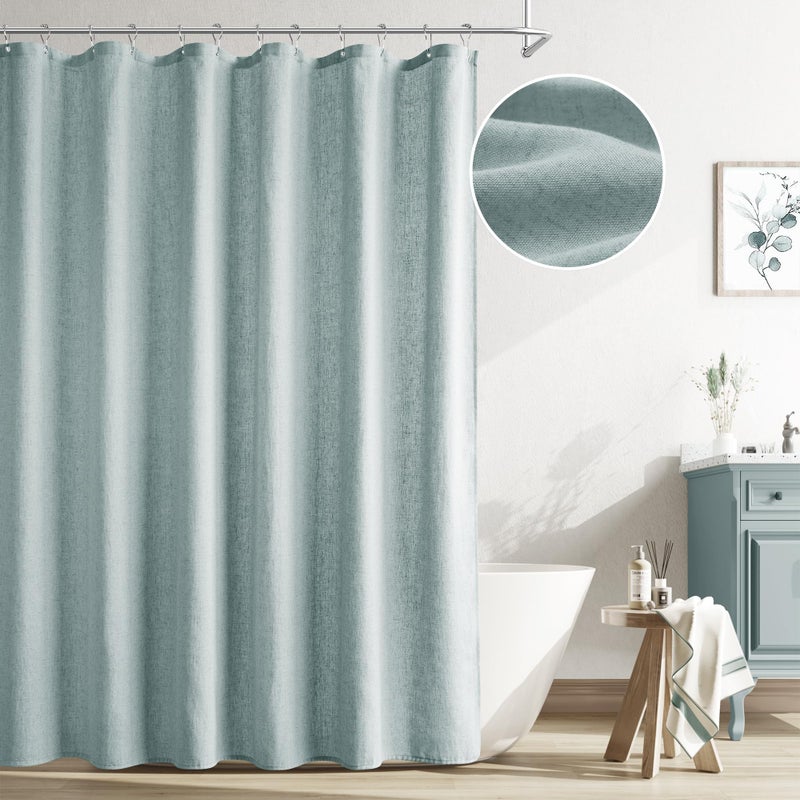Naturoom Blue Linen Shower Curtain, Cloth Textured Fabric Shower Curtain Set with Hooks, Simple Elegant Modern Farmhouse Country Ultra Thick Bath Curtains for Bathroom,Water Repellent,72x72 - Image 1