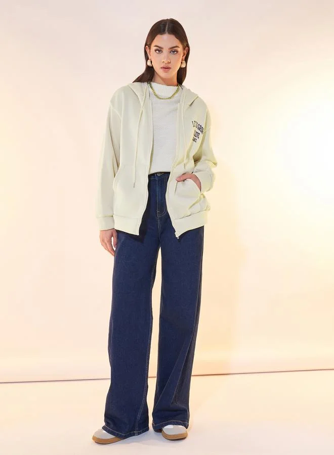 Take Two Text Print Oversized Hooded Jacket