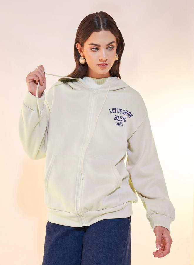 Take Two Text Print Oversized Hooded Jacket - Image 1